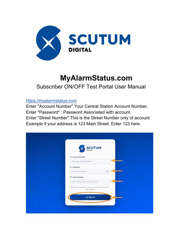MyAlarmStatus Subscriber Portal — User Manual — cover page