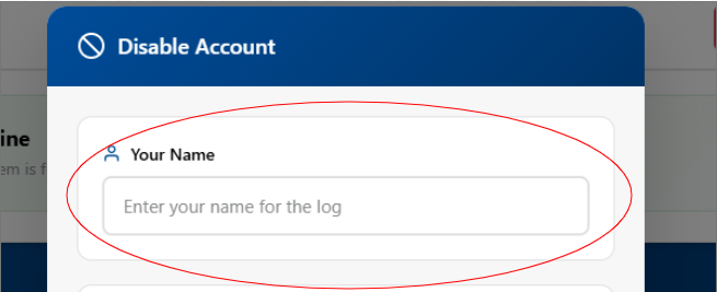 Disable Account Window